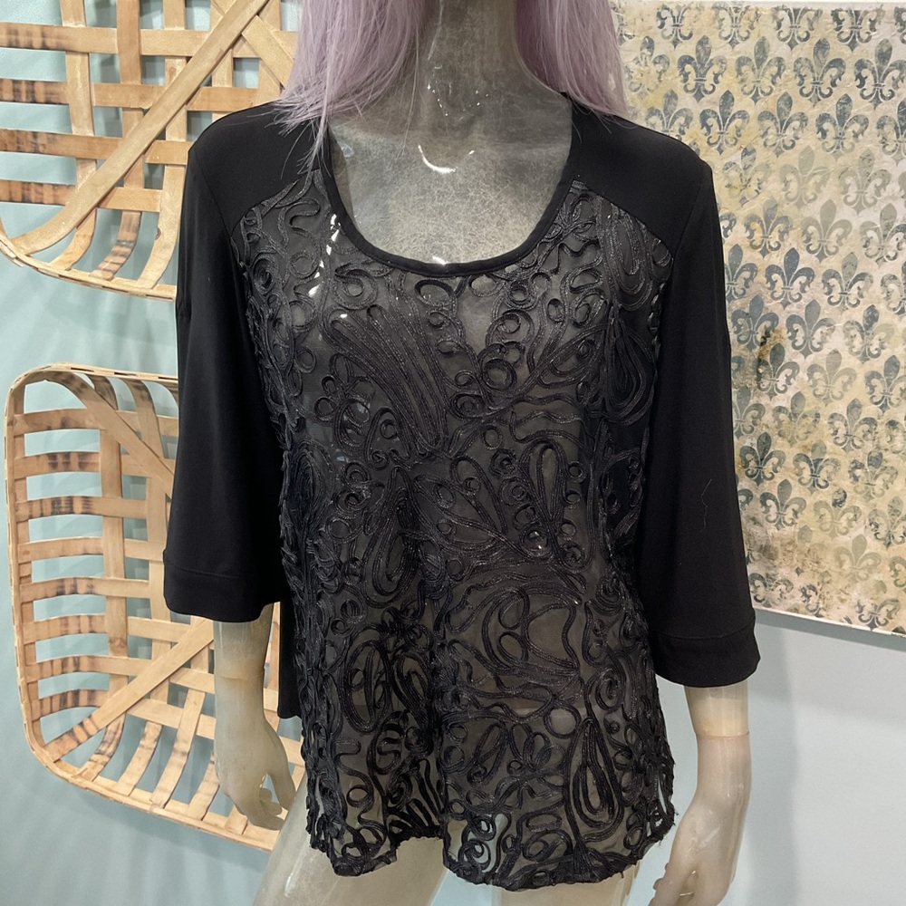 Joseph Ribkoff Black Sheer Lace Blouse